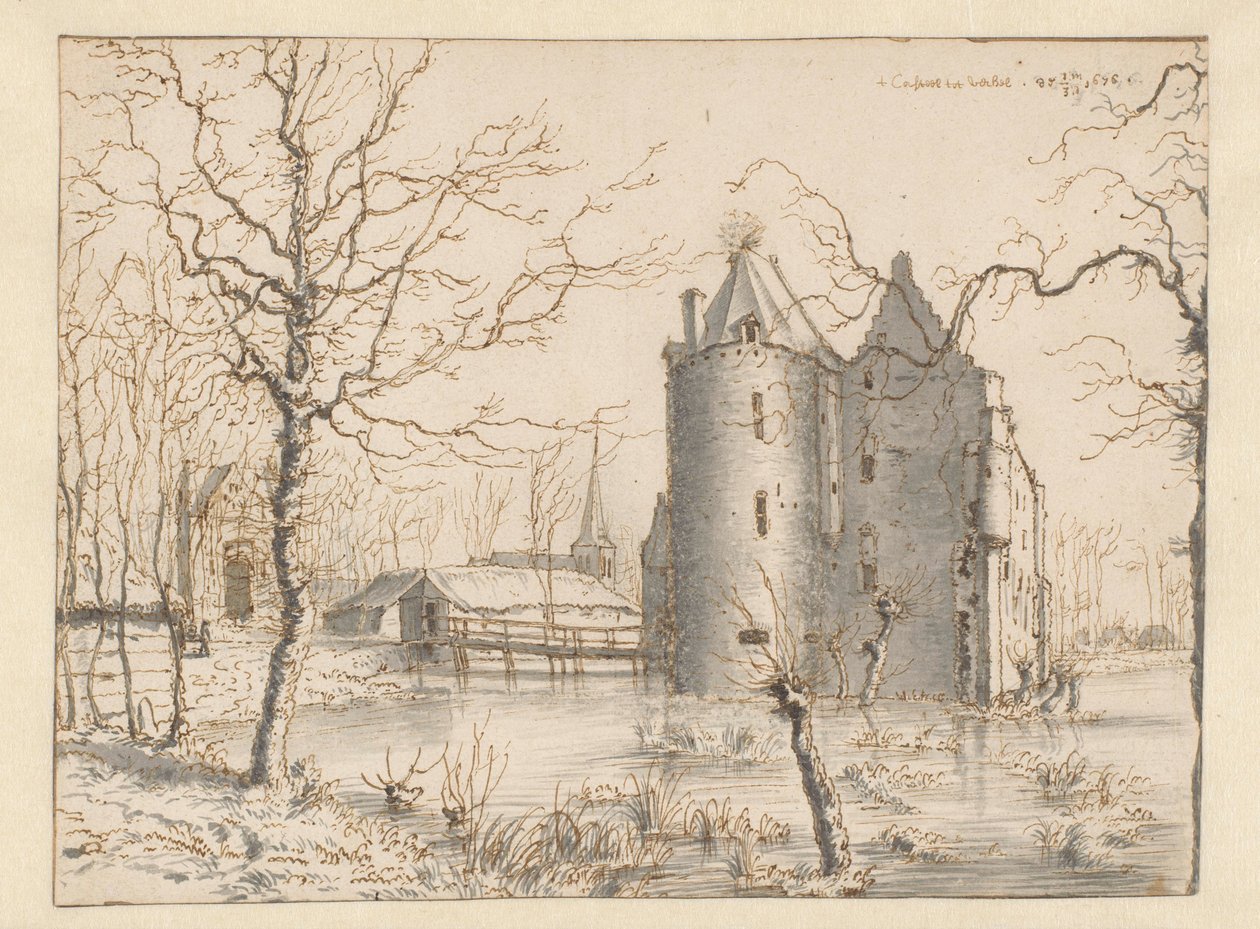 Utsikt över Frisselsteins slott, Veghel av Barend Klotz (attributed to)