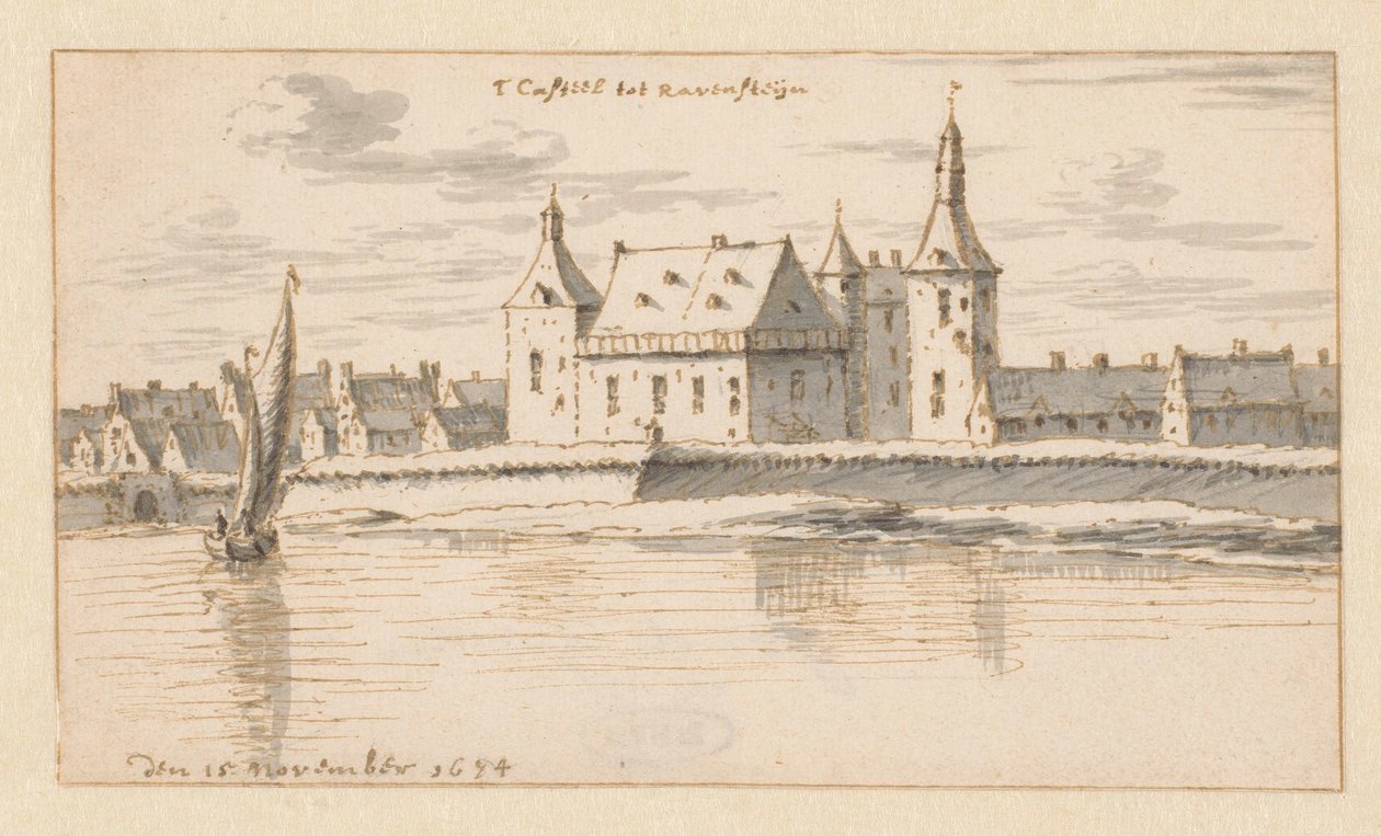 Utsikt över slottet Ravenstein, North Brabant av Barend Klotz (attributed to)