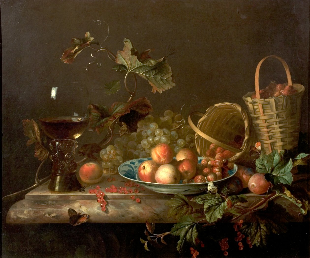 Fruktbit med vinglas, 1692 av Barend or Bernardus van der Meer