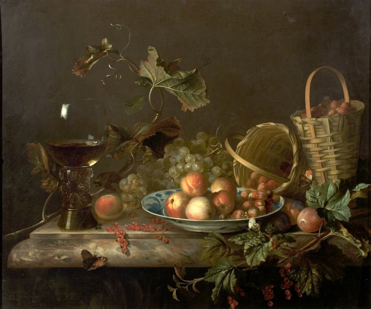 Fruktbit med vinglas, 1692 av Barend or Bernardus van der Meer