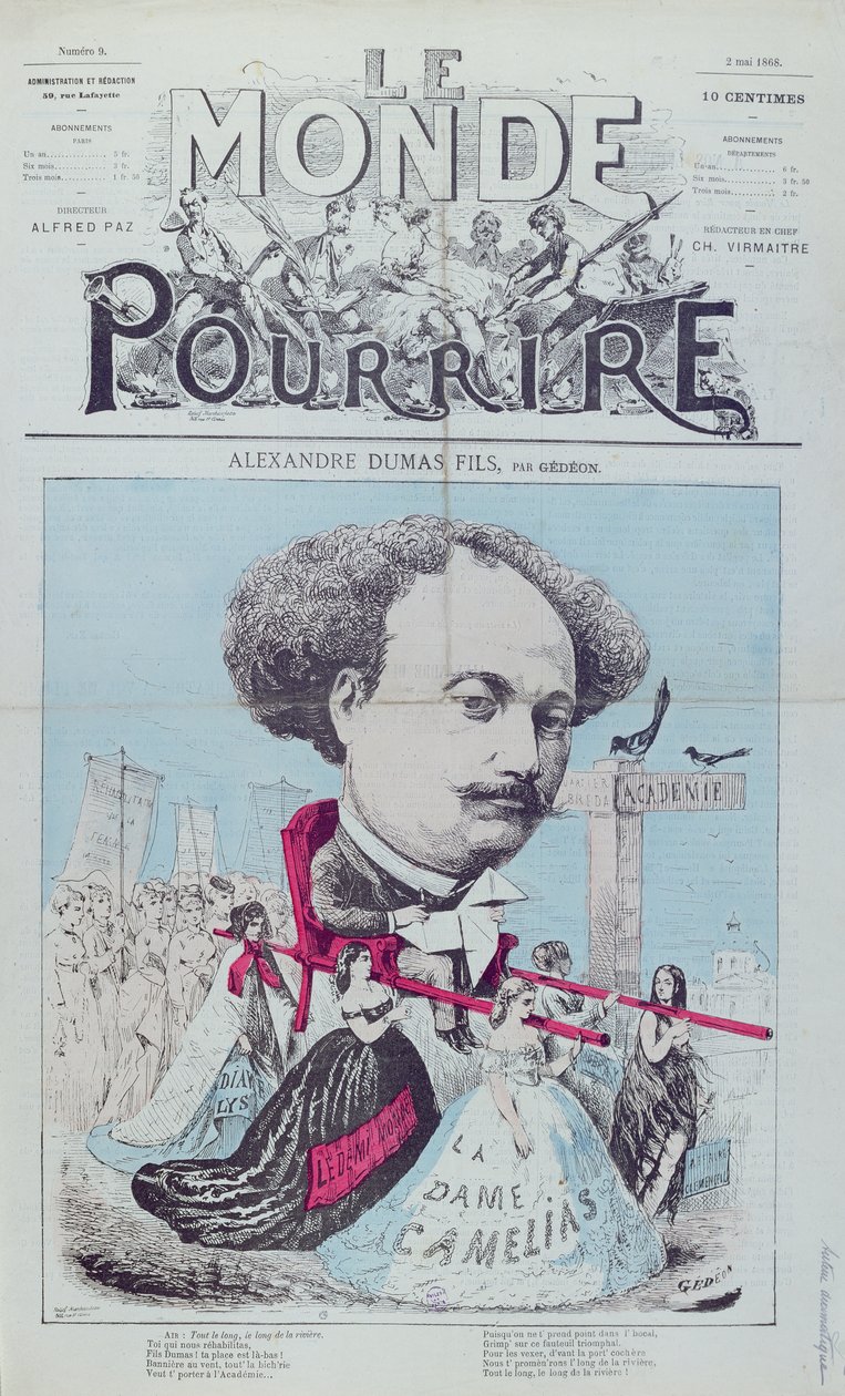Karikatyr av Alexandre Dumas, fils för tidningen "Le Monde Pour Rire", 2 maj 1868. av Baril Gedeon