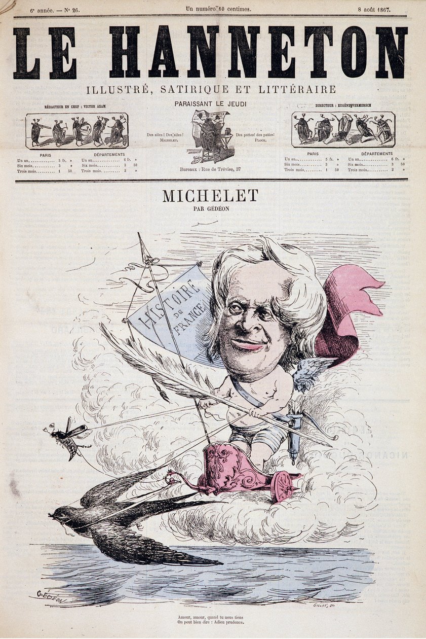 Tecknad Jules Michelet - av Gedeon i "" Le Hanneton"" 1867-08-08 av Baril Gedeon