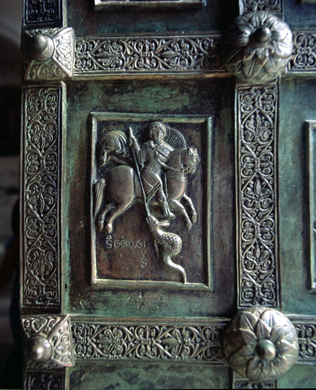 St. George and the Dragon, reliefpanel från huvuddörrarna (brons) av Barisano da Trani