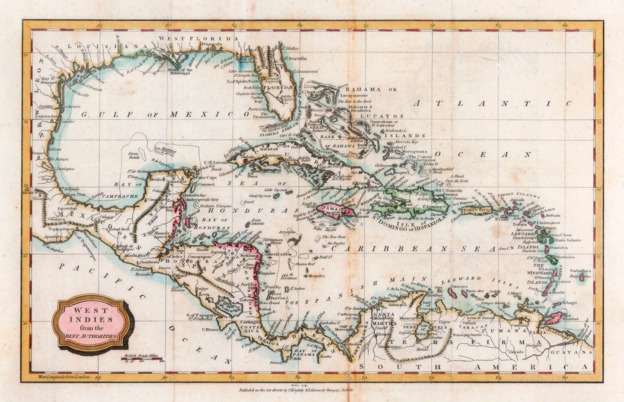 Karta över Västindien, 1700-talet. av Barlow