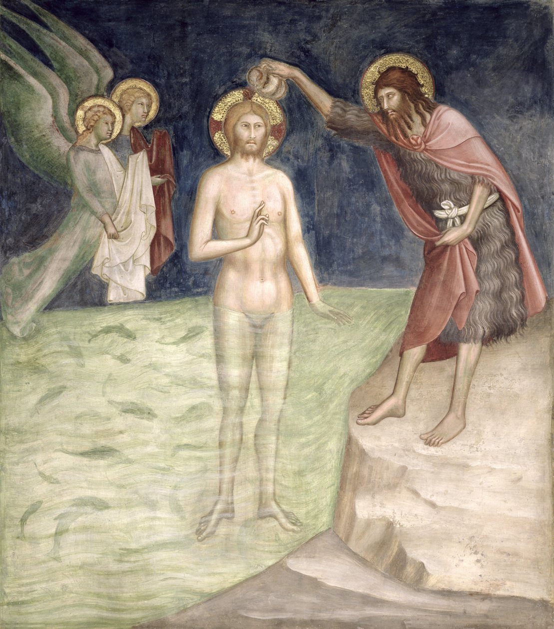 Kristi dop, från en serie scener i Nya testamentet av Barna da Siena