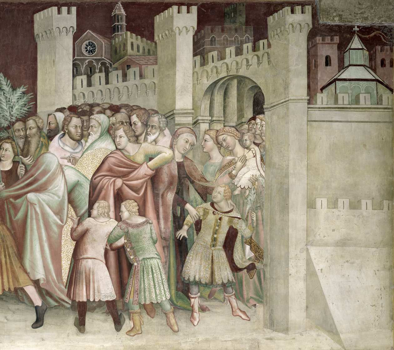 Folkmassan vid ingången till Jerusalem, från en serie scener i Nya testamentet av Barna da Siena