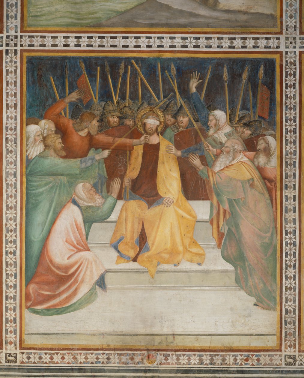 Scen från Nya testamentet: Crowning with Thorns (fresk) av Barna da Siena
