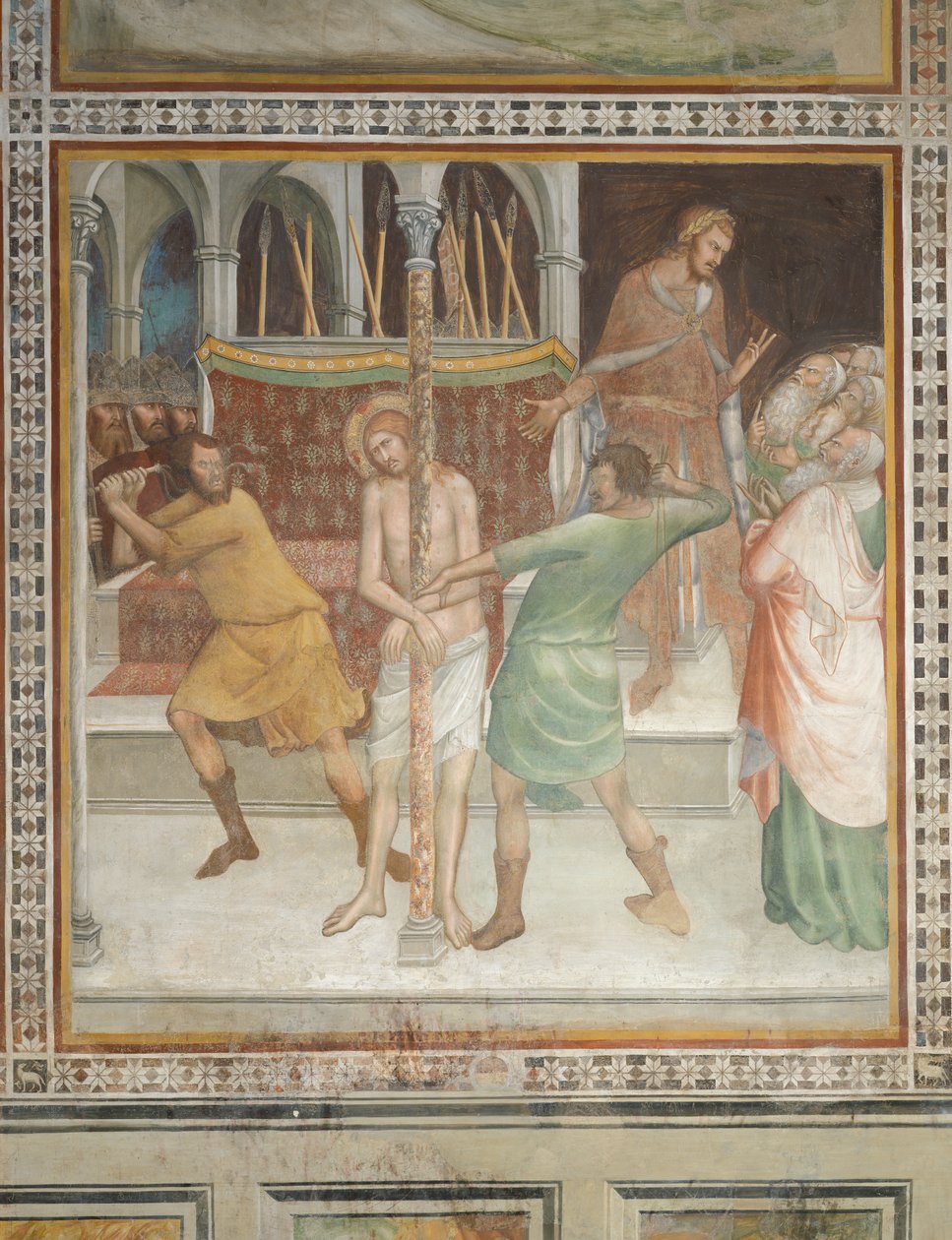 Scen från Nya testamentet: Kristi flagellation (fresk) av Barna da Siena