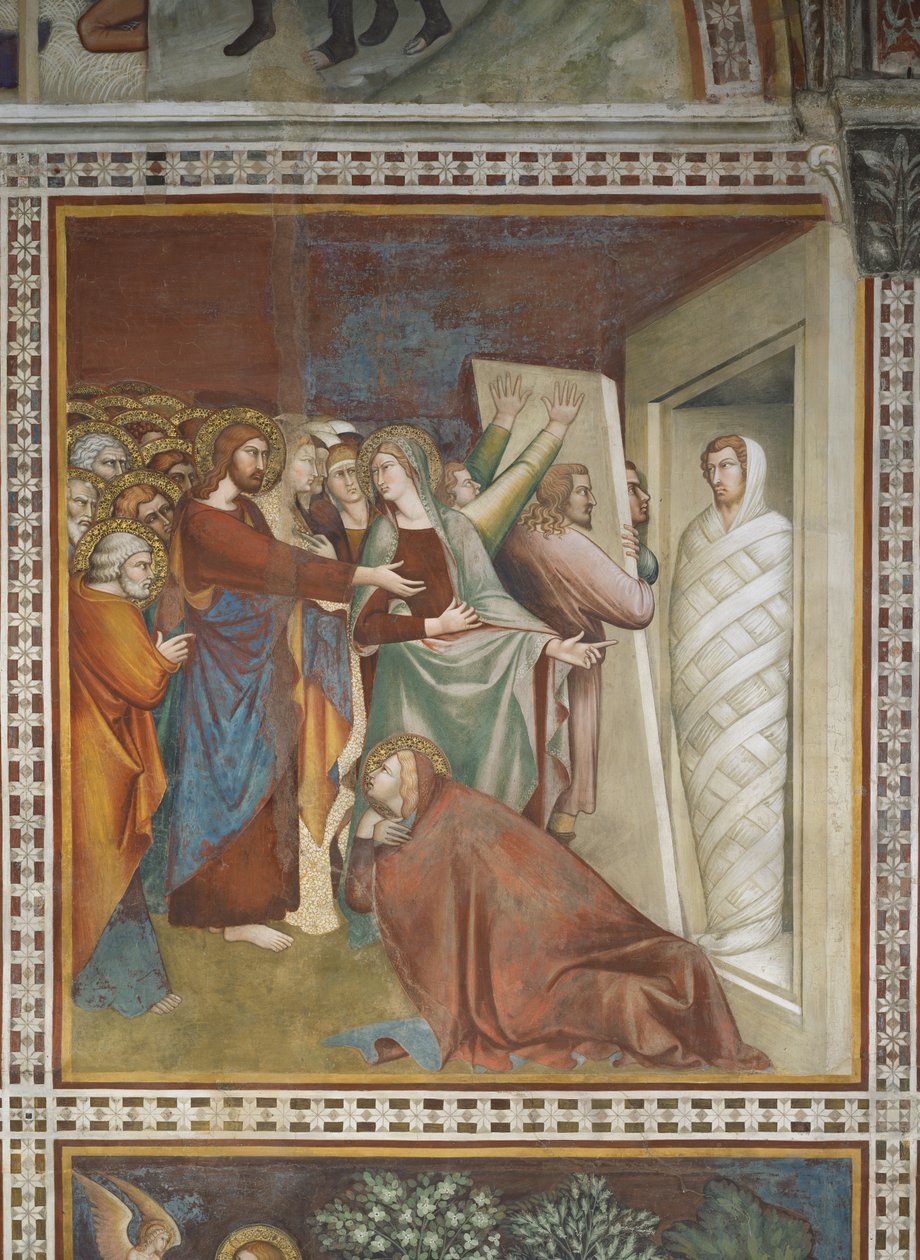 Scen från Nya testamentet: Lasarus uppståndelse (fresk) av Barna da Siena