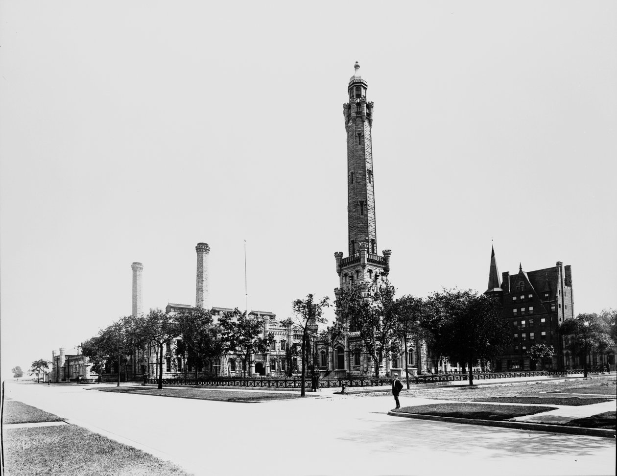 Chicago Water Tower, Chicago, Illinois, USA, ca 1900 (s/v foto) av Barnes and Crosby