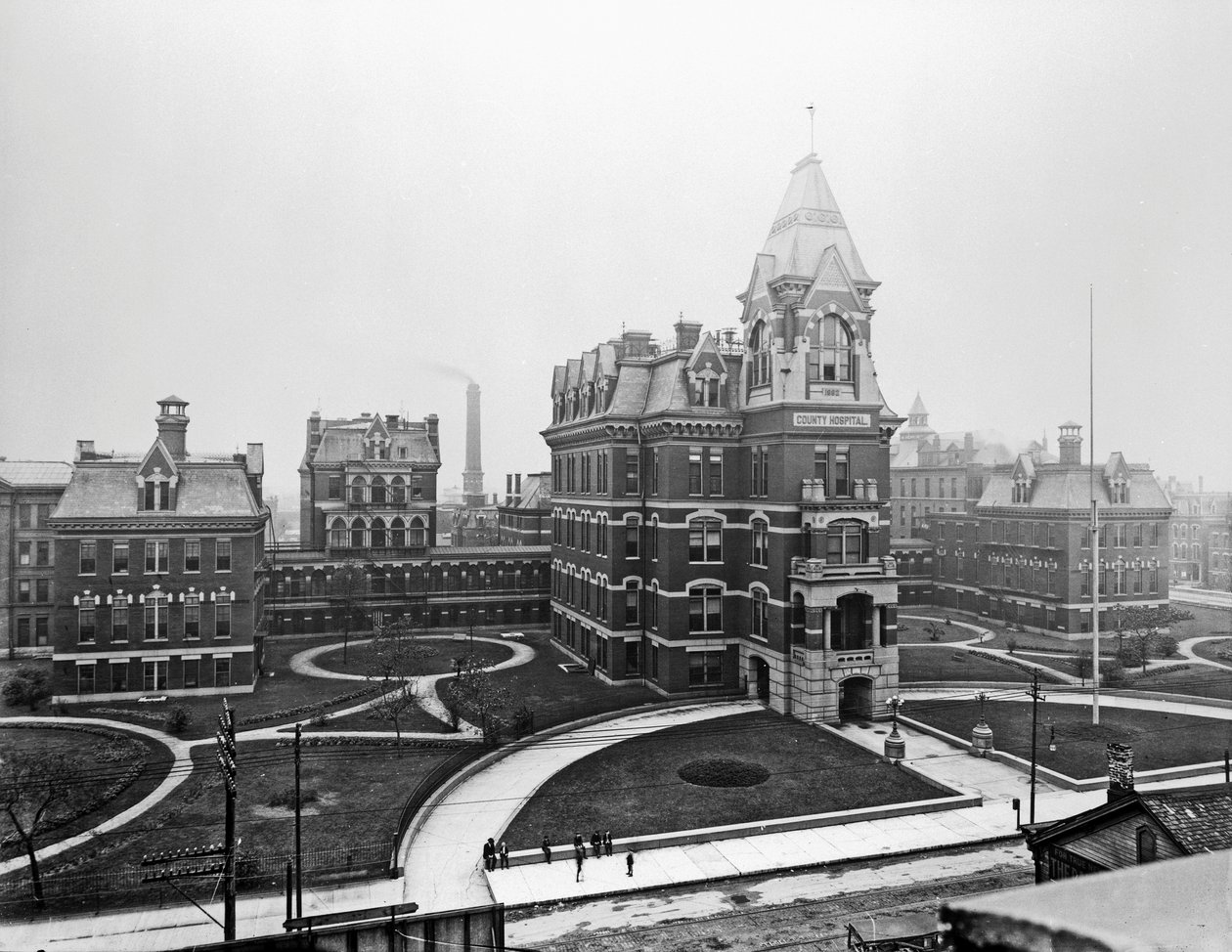 Cook County Hospital, ca 1900, Chicago, Illinois, USA, ca 1900 (s/v foto) av Barnes and Crosby