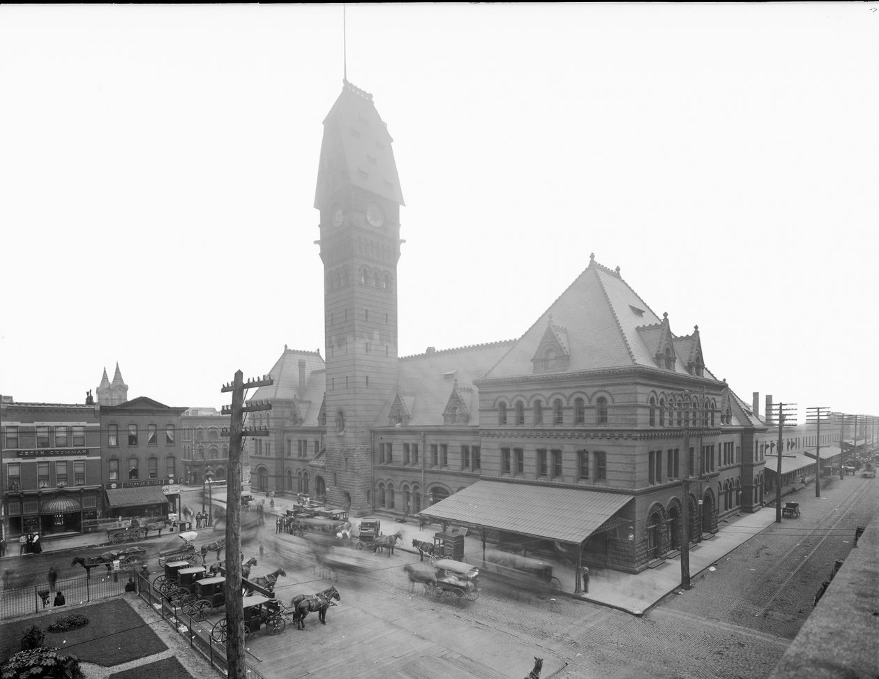 Dearborn Station, Chicago, Illinois, USA, ca 1883 (s/v foto) av Barnes and Crosby