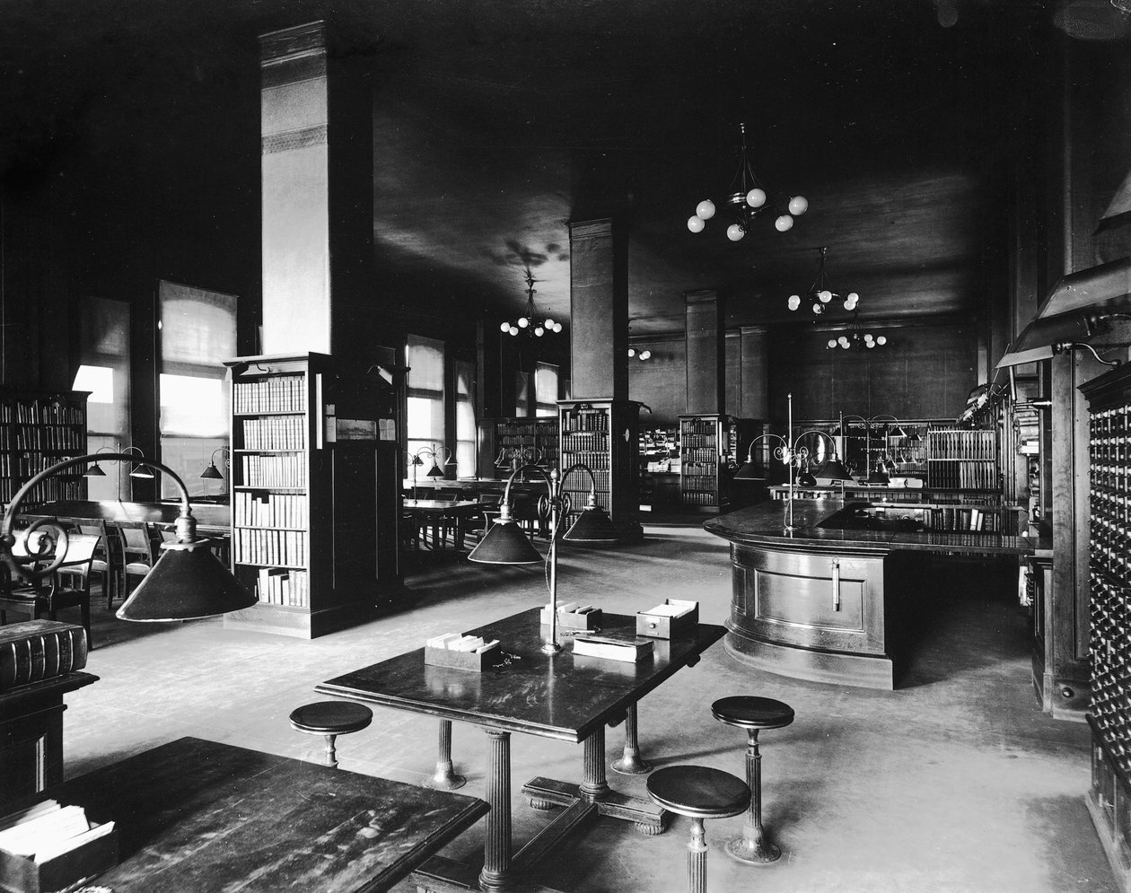 John Crerar Library, Chicago, Illinois, USA, ca 1900 (s/v foto) av Barnes and Crosby