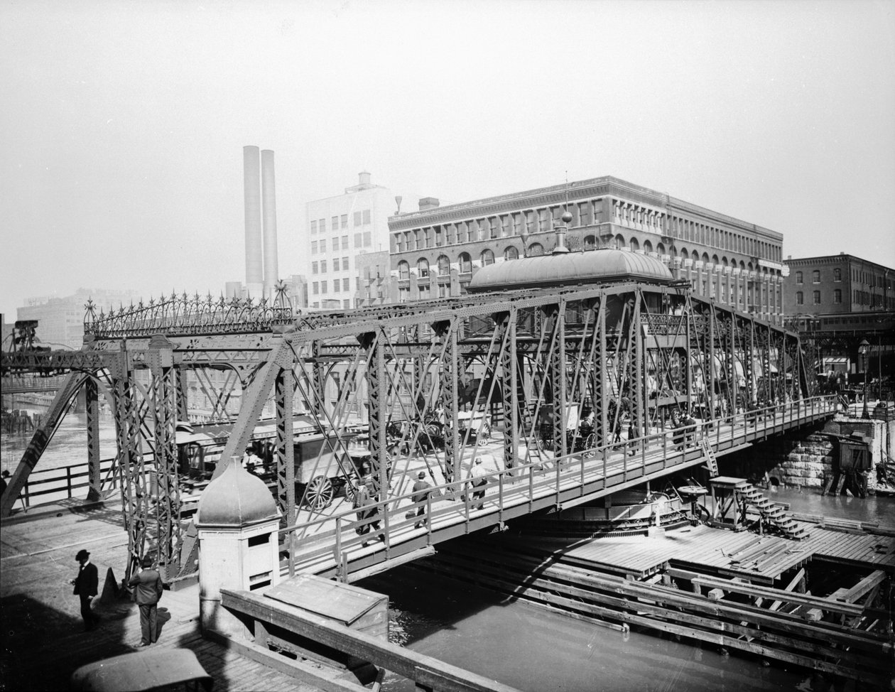 Madison Street Bridge, Chicago, Illinois, USA, ca 1905 (s/v foto) av Barnes and Crosby