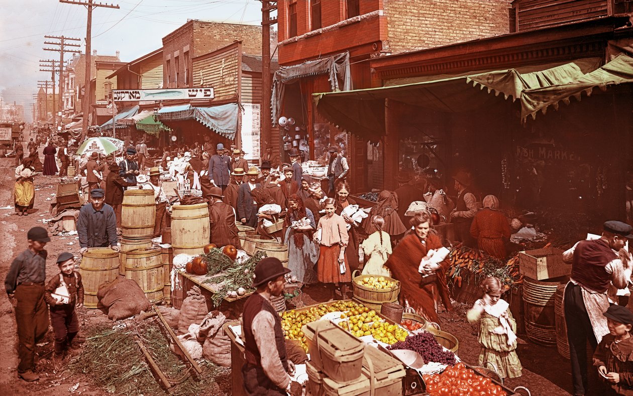 Maxwell Street Market., Chicago, Illinois, USA, ca 1905 (foto) av Barnes and Crosby