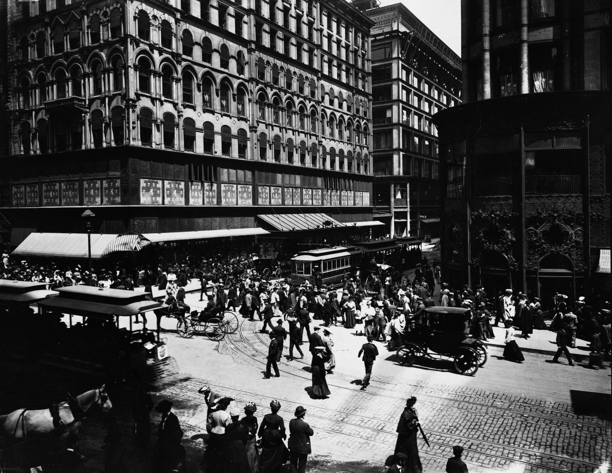 State and Madison Streets, Chicago, Illinois, USA, ca 1905 (s/v foto) av Barnes and Crosby