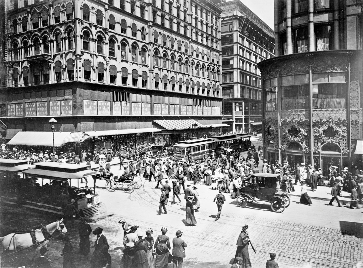 State and Madison Streets, Chicago, Illinois, USA, ca 1905 (s/v foto) av Barnes and Crosby
