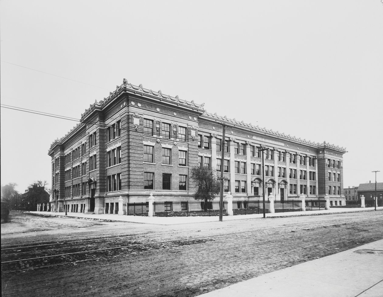 Wendell Phillips High School, Chicago, Illinois, USA, ca 1904 (s/v-foto) av Barnes and Crosby