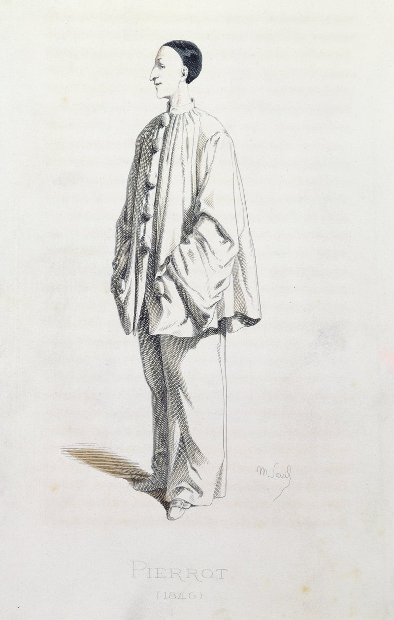 Pierrot, ur "Masques et Bouffons" av konstnären, graverad av A. Manceau, 1860 av Maurice Sand