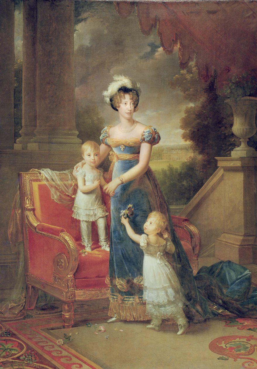Marie-Caroline de Bourbon (1798-1870) med sina barn framför Chateau de Rosny, 1820 av Baron François Pascal Simon Gérard