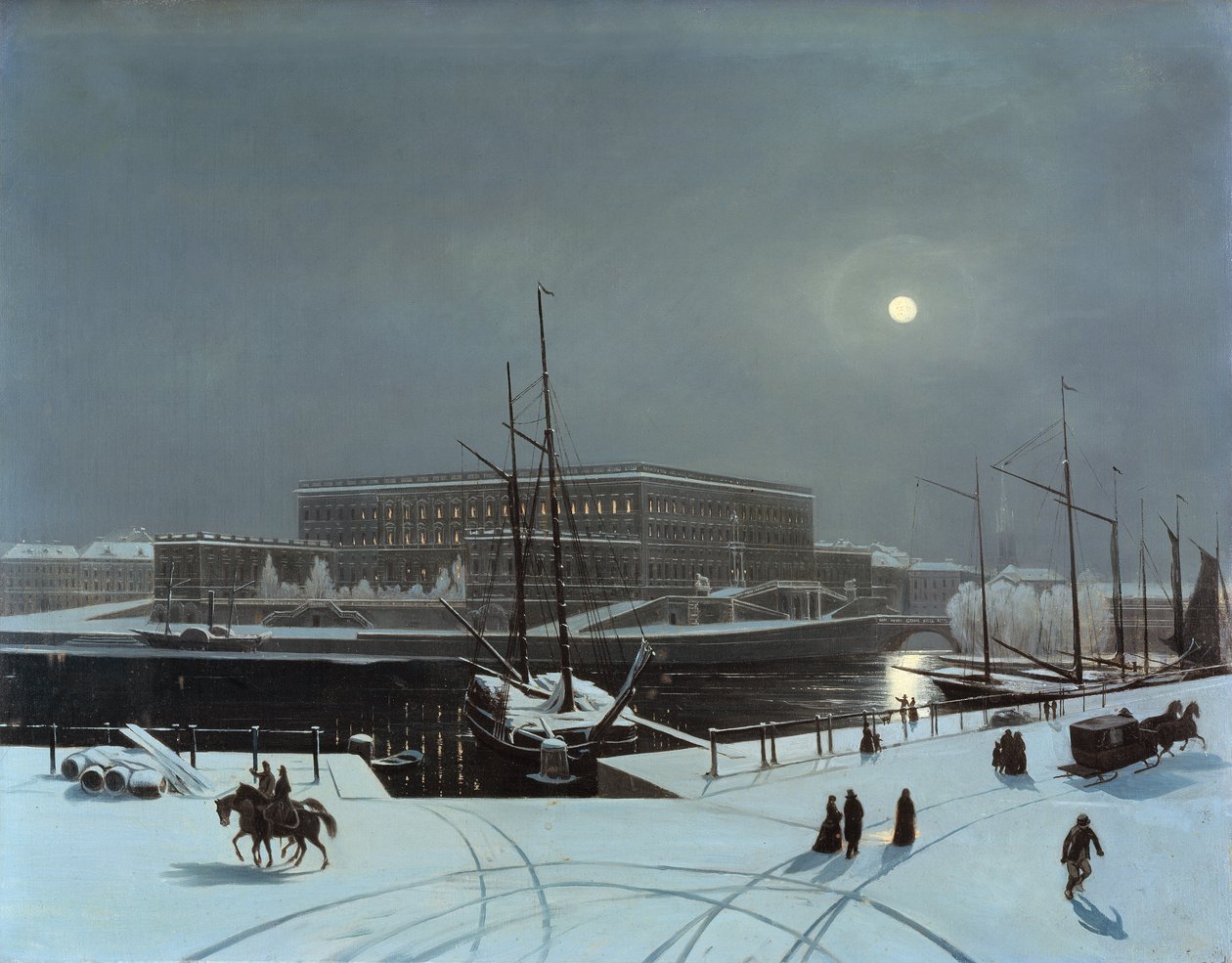 Utsikt över Kungliga slottet i Stockholm i vinter av Baron Karl Stefan Bennet