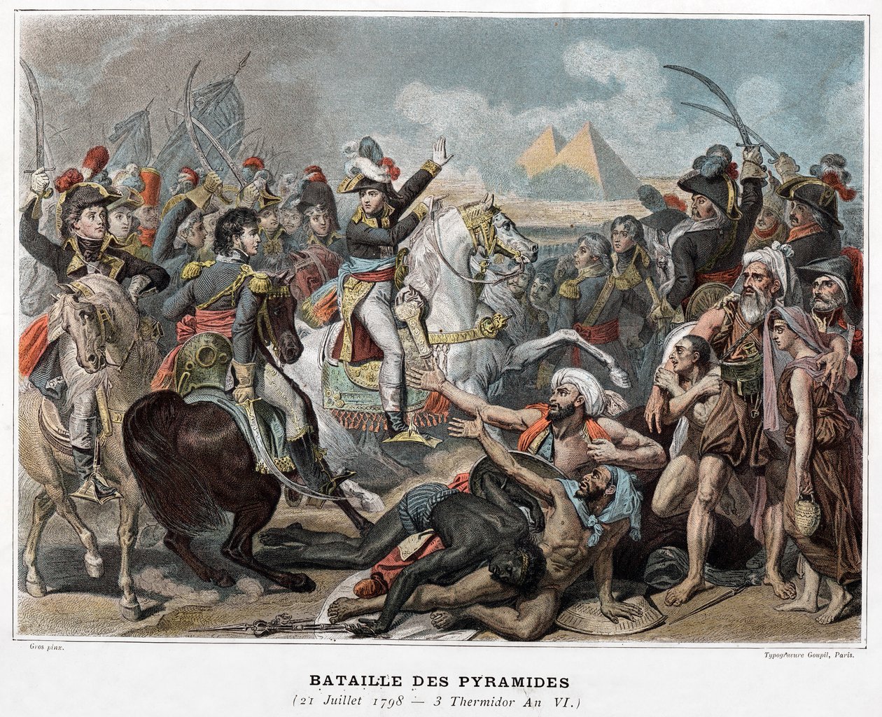 Slaget vid pyramiderna: Napoleon Bonaparte i Egypten 1798 (gravyr) av Baron Antoine Jean (after) Gros
