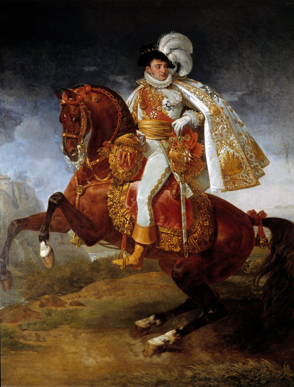 Ryttarporträtt av Jerome Bonaparte (1784-1860) kung av Westfalen Målning av Antoine Jean Gros (1771-1835) 1808 Sön. 3,21x2,65 m - Ridsporträtt av Jerome Bonaparte (1784-1860), kung av Westfalen. Målning av Antoine Jean Gros (1771-1835), kal av Baron Antoine Jean Gros