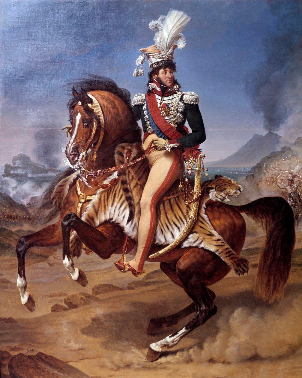 Ryttarporträtt av Joachim Murat (1767-1815) Kung av Neapel till Neapel med utsikt över Vesuvio (Vesuvio) Målning av Antoine Jean Gros (1771-1835) 1800-talet sön. 3,43x2,8 m - Ridsporträtt av Joachim Murat (1767-1815), kung av Neapel i Neapel av Baron Antoine Jean Gros