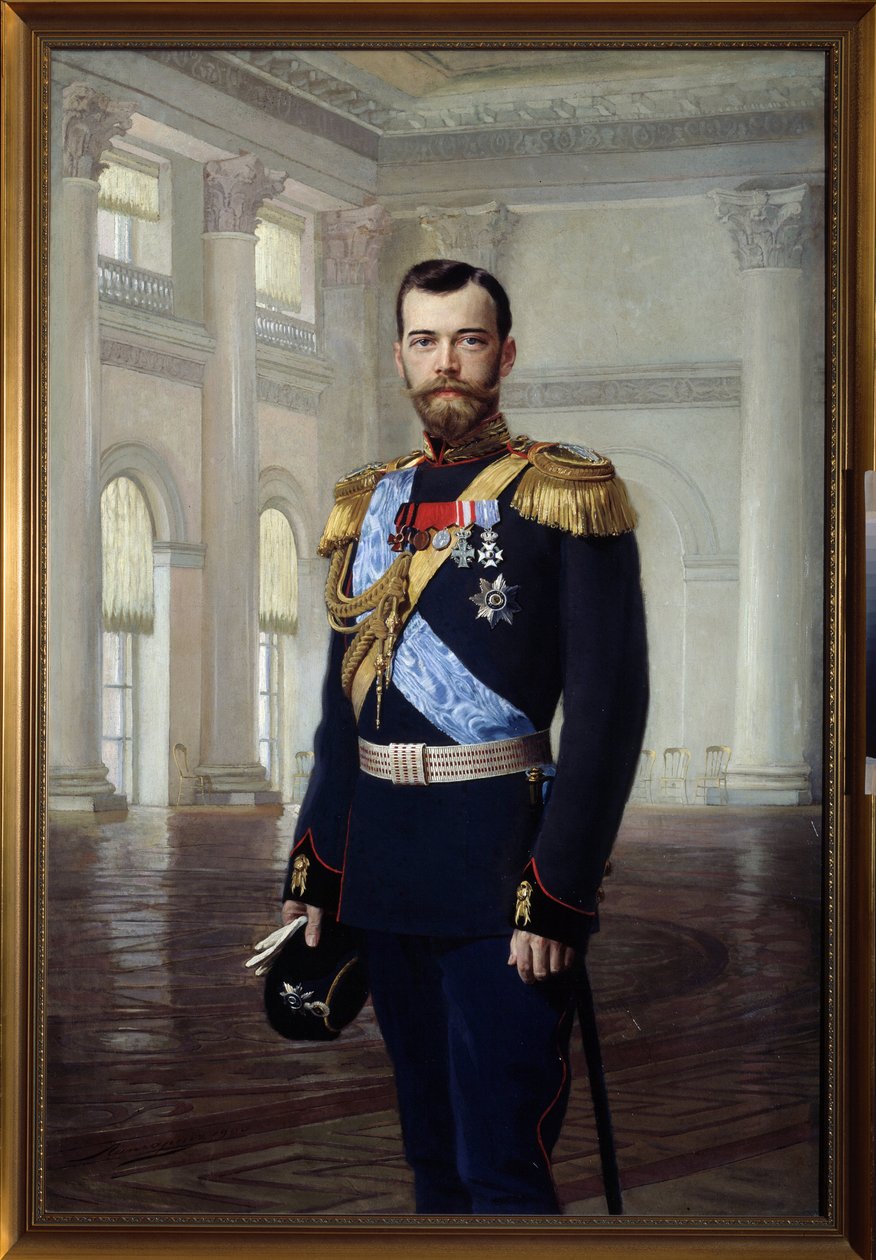 Porträtt av den ryske tsaren Nicholas II 1900 (1868-1918) målning av Ernest Karlovich Liphart (1847-1932) Statens friluftsmuseum Tsarskoye Selo, St. Petersburg. av Baron Ernest Friedrich von Liphart