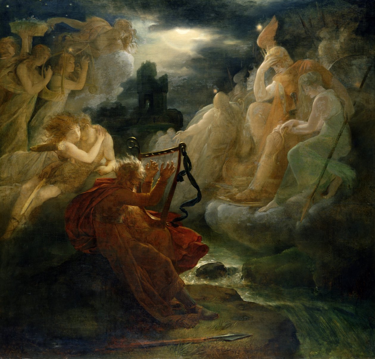 På stranden av Lora trollar Ossian fram en ande med ljudet av sin harpa, ca 1811 av Baron François Pascal Simon Gérard