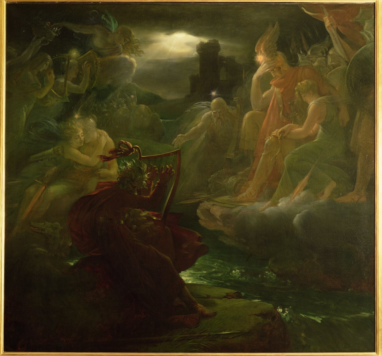 Ossian trollar fram andarna på stranden av floden Lora med ljudet av sin harpa, 1801 av Baron François Pascal Simon Gérard