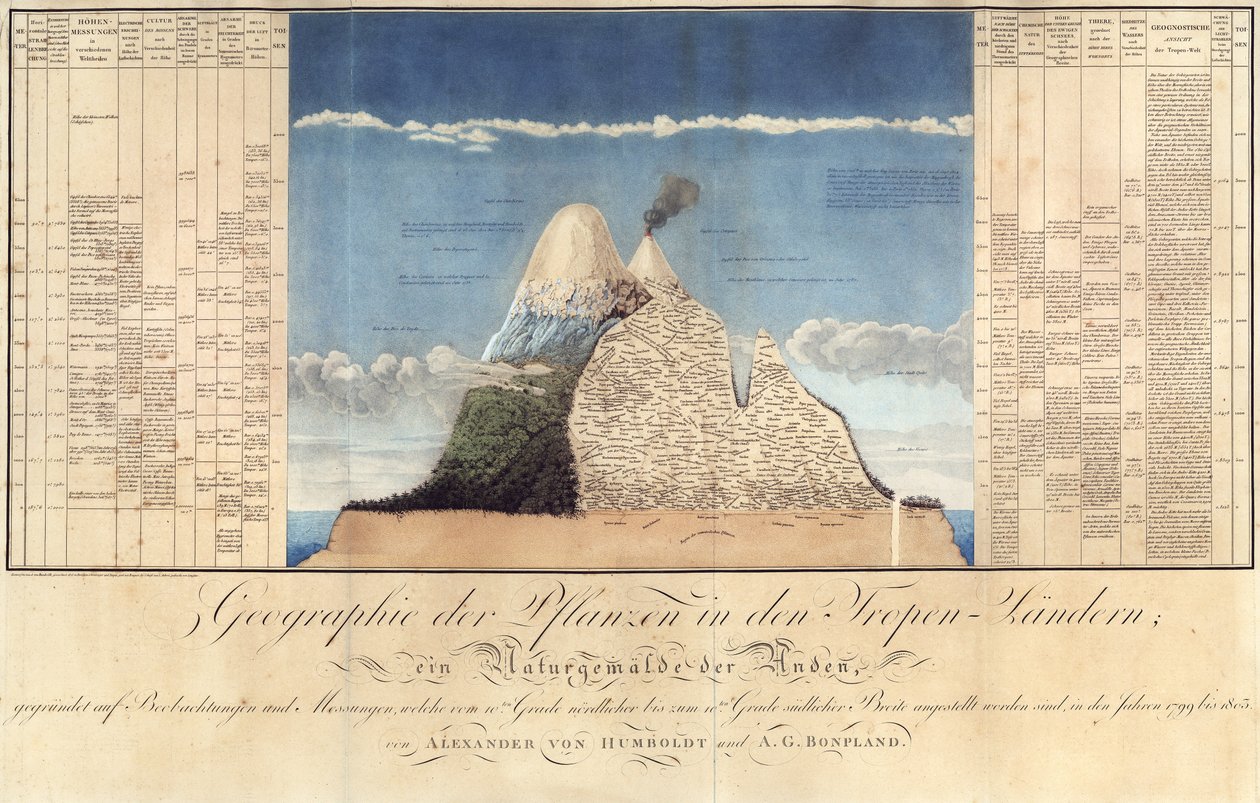 Geography of Plants in Tropical Countries, A Study of the Andes, tecknad av Schoenberger und Turpin, tryckt av Langlois, Paris av Baron Friedrich Alexander von Humboldt