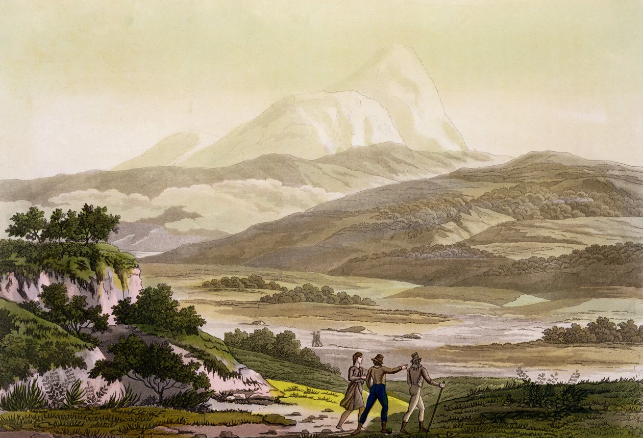 Mount Cayambe, Ecuador, från "Le Costume Ancien et Moderne", volym II, tavla 3, av Jules Ferrario, graverad av Paolo Fumagalli, publicerad på 1820-30-talen. av Baron Friedrich Alexander von Humboldt