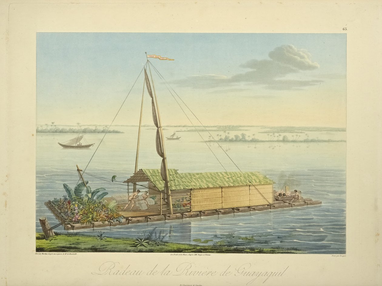 Flotte på floden Guayaquil, ritad av Marchais, graverad av Bouquet, illustration från "Views of the Cordilleras and Monuments of the Native Peoples of America" ​​av Alexander von Humboldt och Aime Bonpland, 1813 av Baron Friedrich Alexander von Humboldt