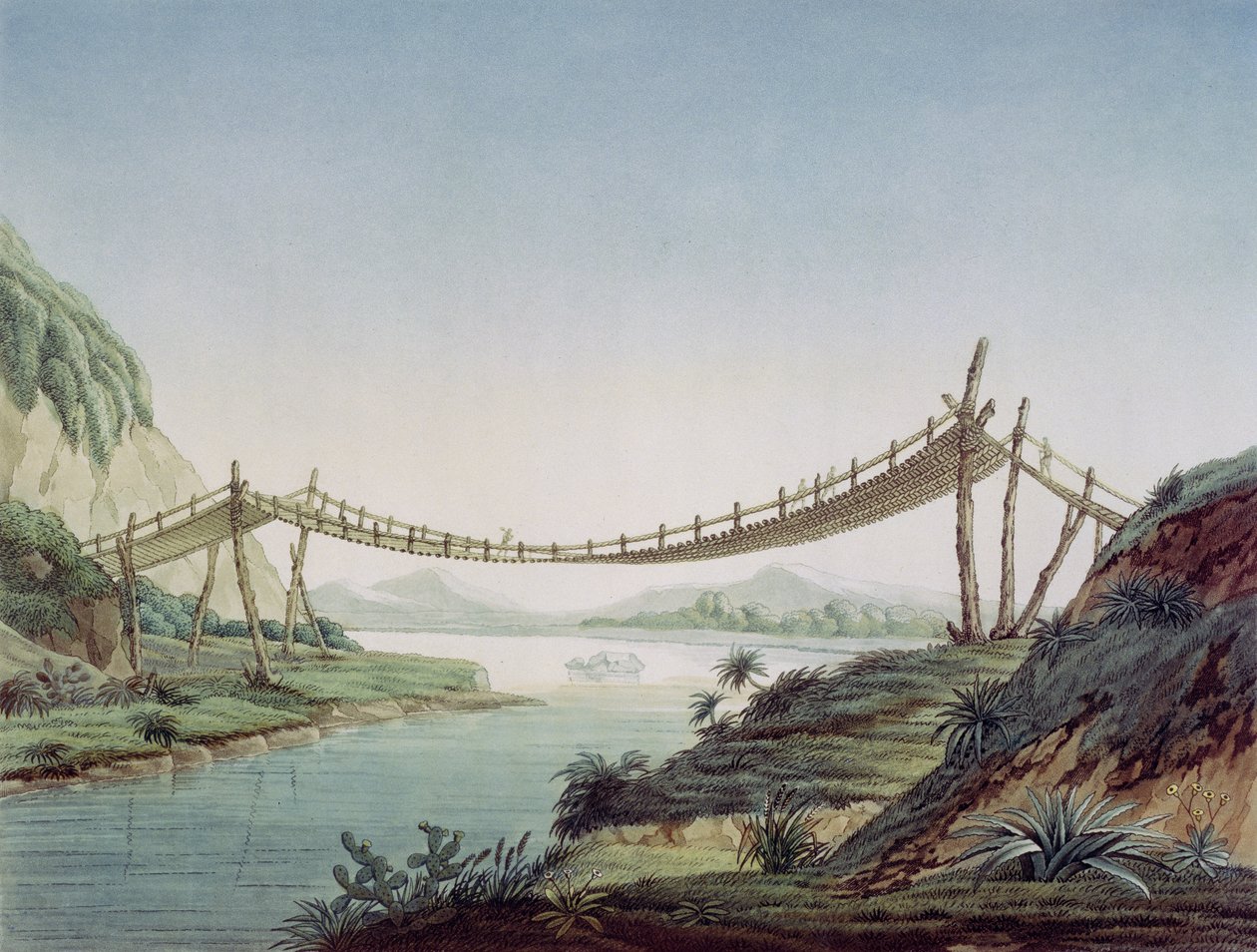 Repbro nära Penipe, korsar floden Chambo, Mexiko, 1810 av Baron Friedrich Alexander von Humboldt