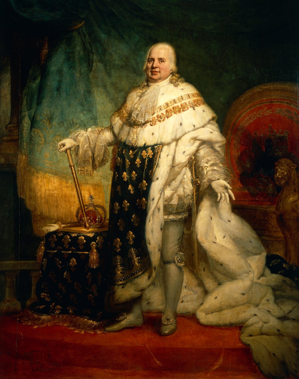 Porträtt av Ludvig XVIII av Frankrike med kröningsdräkten (Versailles av Baron Pierre Narcisse Guerin