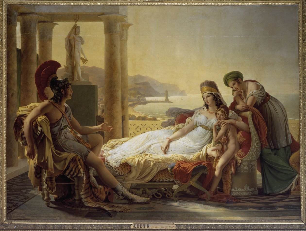 Aeneas berättar för Dido om olyckorna i Troja (olja på duk av Baron Pierre Narcisse Guerin