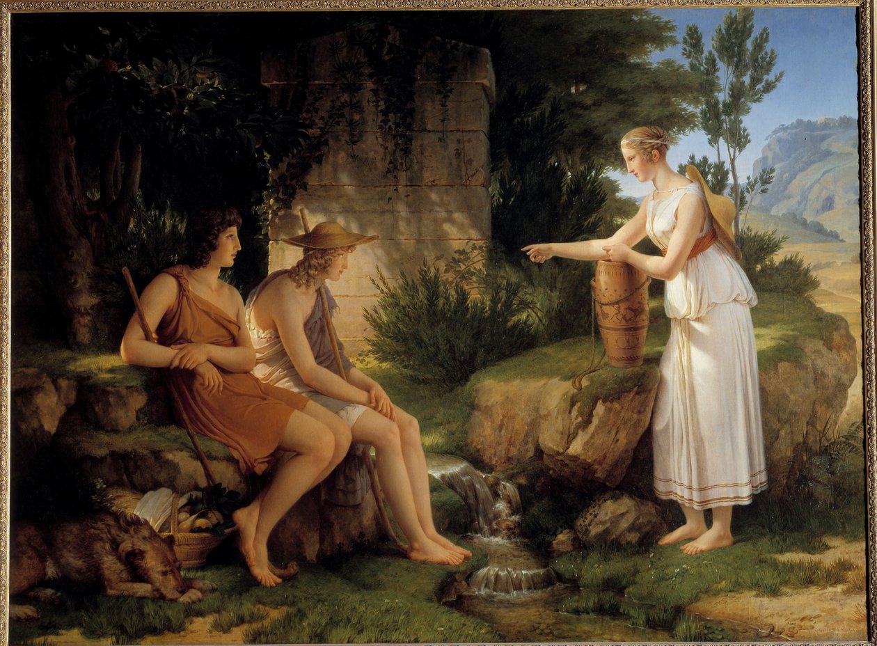 Herdarna vid Amyntas grav Illustration av "Idyllerna" av Salomon Gessner - Målning av Pierre Narcisse (Pierre-Narcisse) Guerin (1774-1833) 1805 Sön 1,31x1,76 m av Baron Pierre Narcisse Guerin