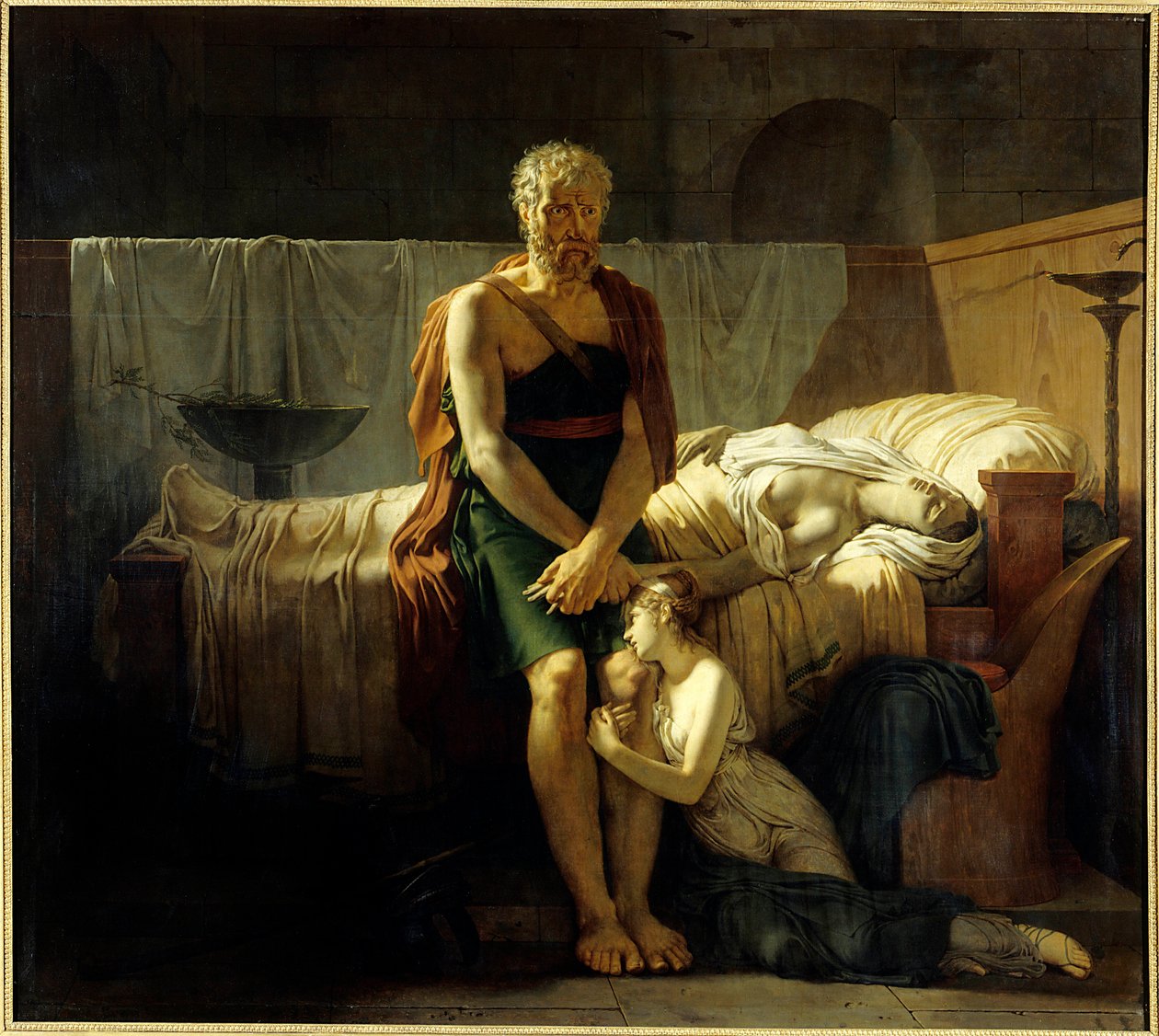 Marcus Sextus återkomst Marcus Sextus (imaginär figur), flydde från Syllas proskriptioner, hittar vid hans återkomst, sin dotter i tårar, nära sin döda hustru - Målning av Pierre Narcisse (Pierre-Narcisse) Guerin (1774-1833) 1799 Dim 2 ,17 x 2,43 m Paris av Baron Pierre Narcisse Guerin