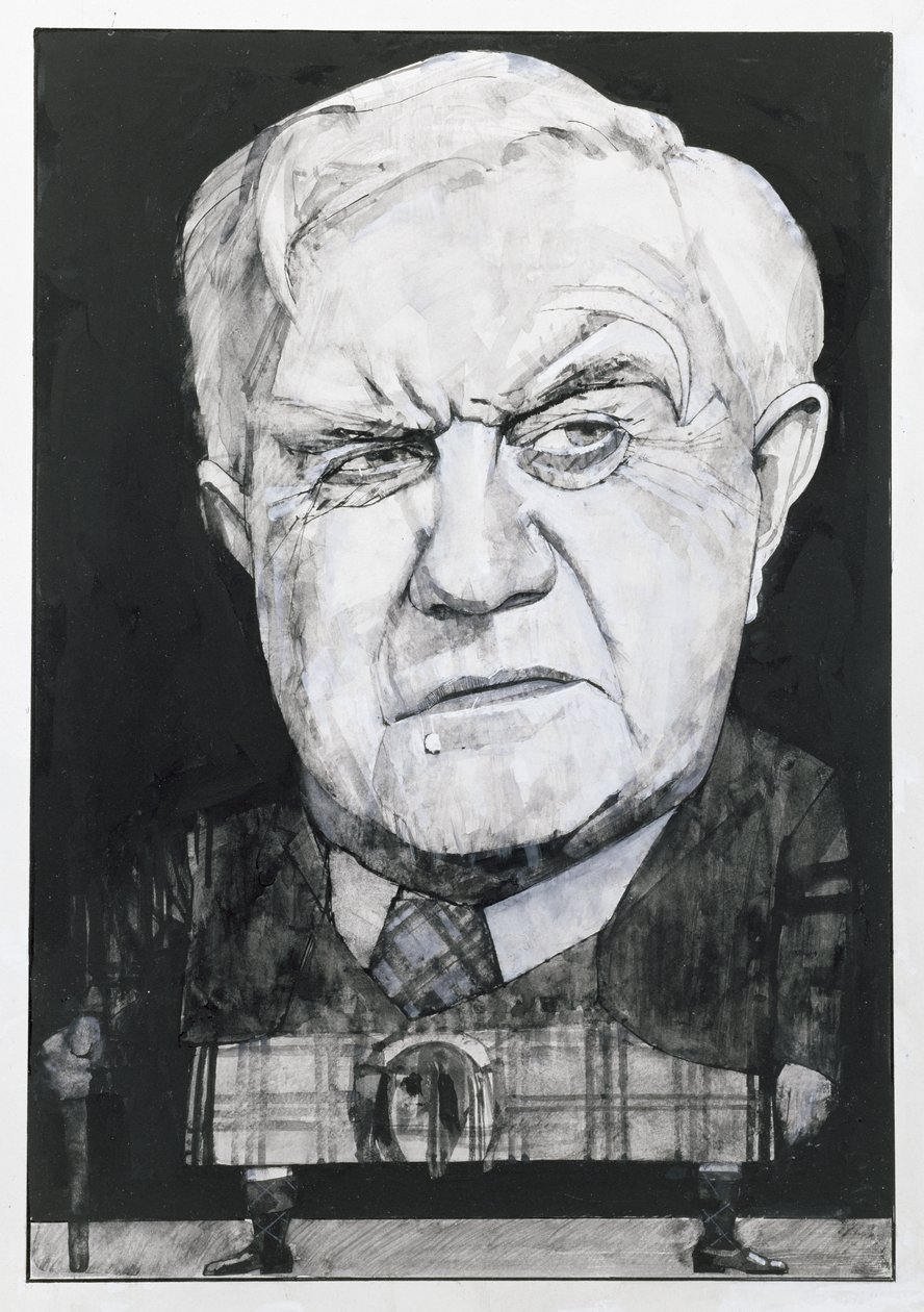 Porträtt av Andrew Cruickshank, illustration för The Sunday Times (gouache ombord) av Barry Fantoni