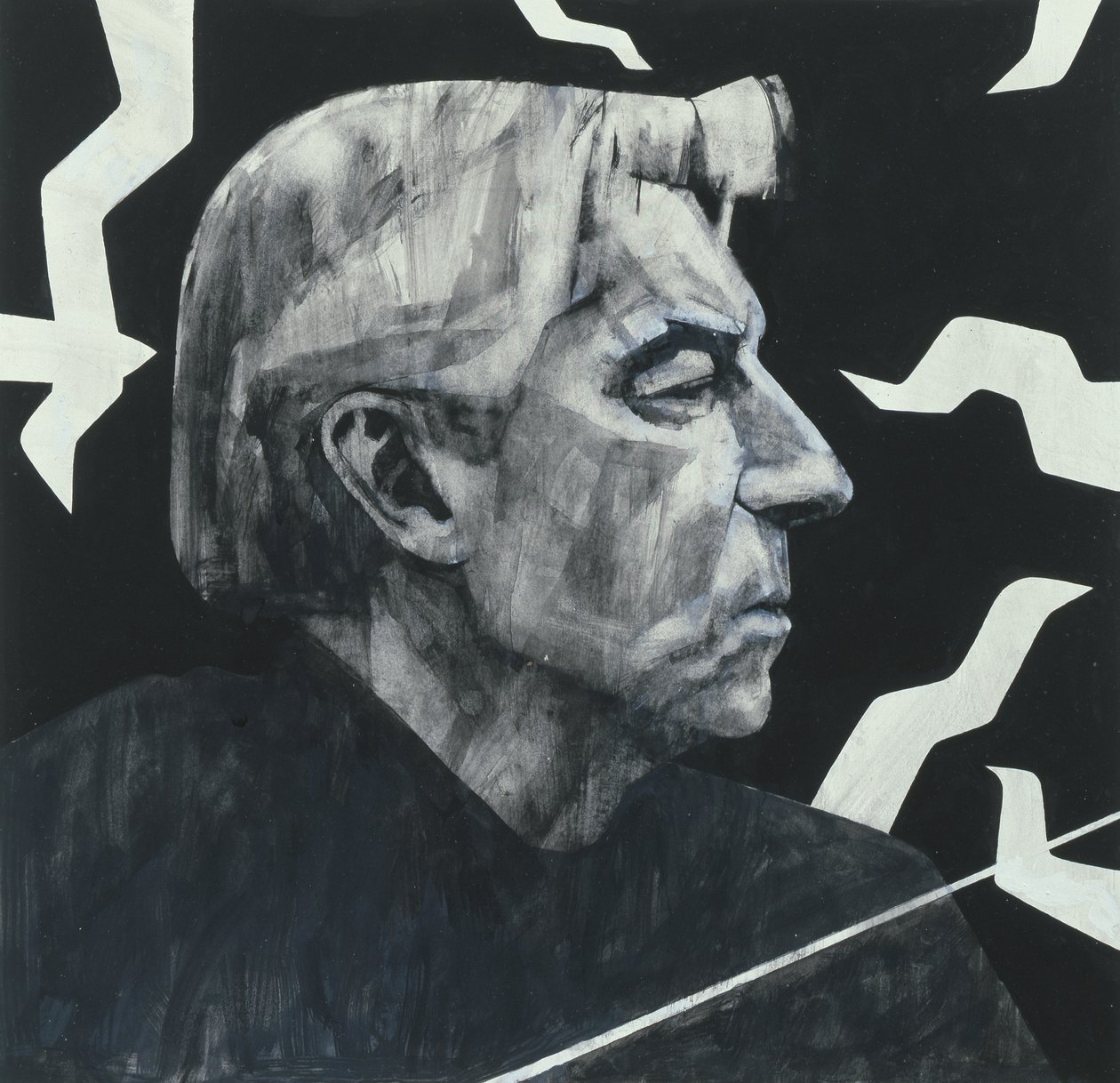 Porträtt av Herbert von Karajan, illustration för The Sunday Times, 1970-talet (gouache ombord) av Barry Fantoni
