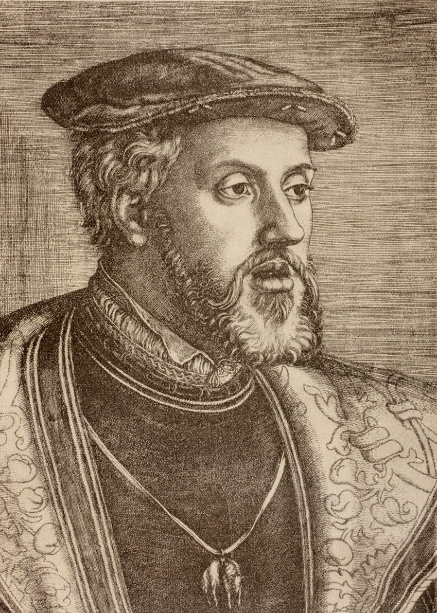 Porträtt av Charles Quint, publicerad 1920 (litho) av Barthel (after) Beham