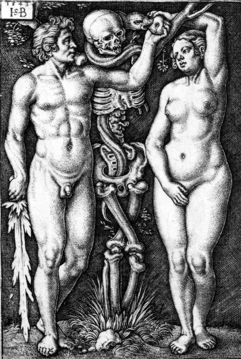 Adam och Eva, graverad av Hans Sebald Beham, 1543 av Barthel Beham
