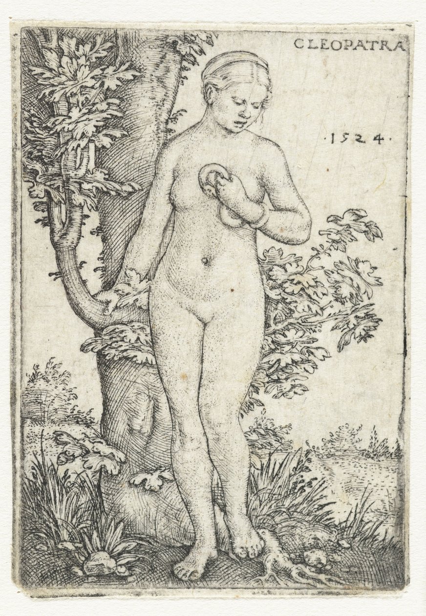 Cleopatras död med orm vid ett fikonträd Cleopatra (titel på objekt) av Barthel Beham