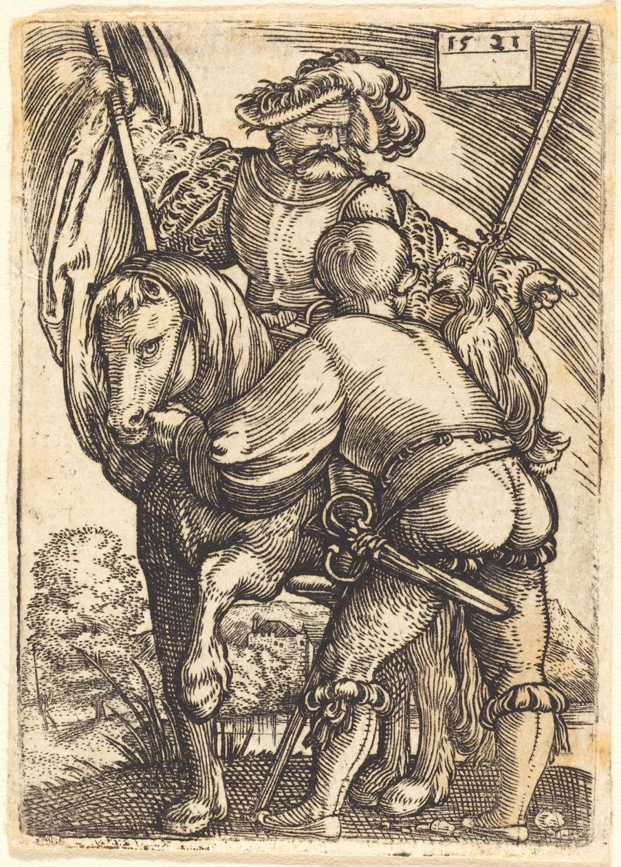 Ridande fanbärare och fotsoldat av Barthel Beham