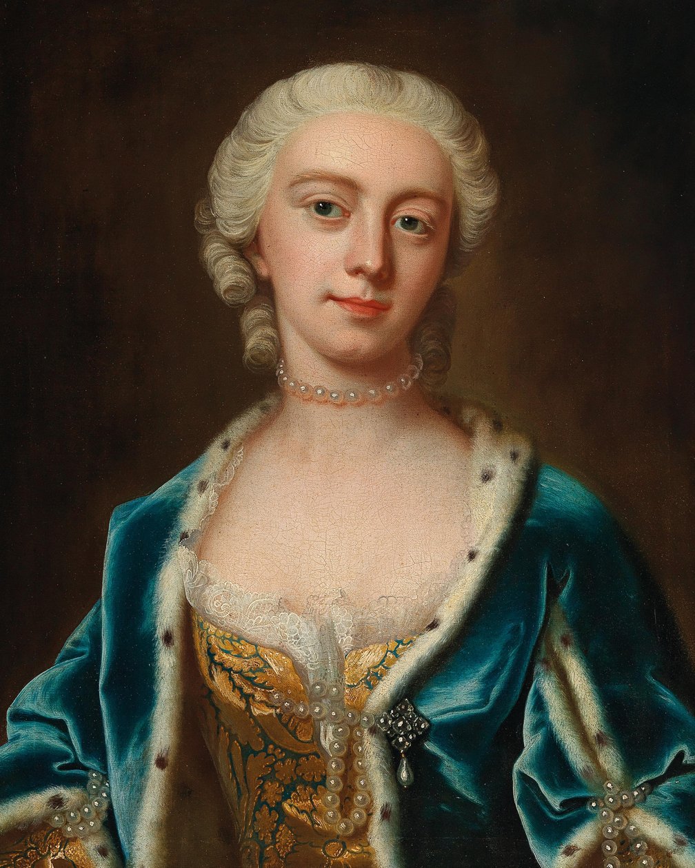 Porträtt av Augusta av Saxe-Gotha 1719-1772, prinsessan av Wales, mitten av 1700-talet. av Barthelemy Du Pan