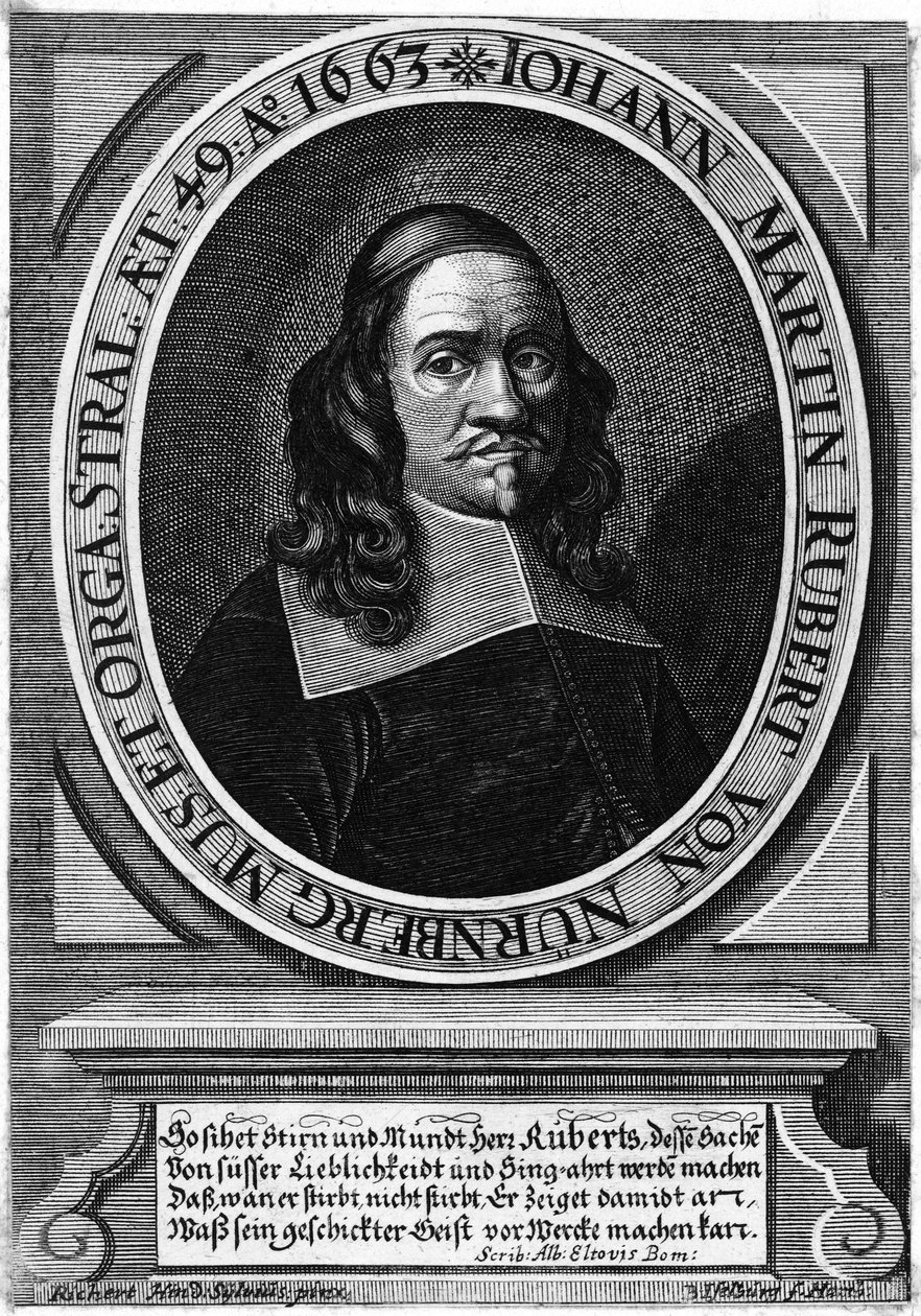 organist och kompositör Johann Martin Rubert (ca. 1614-1677) av Bartholomé Iselburg