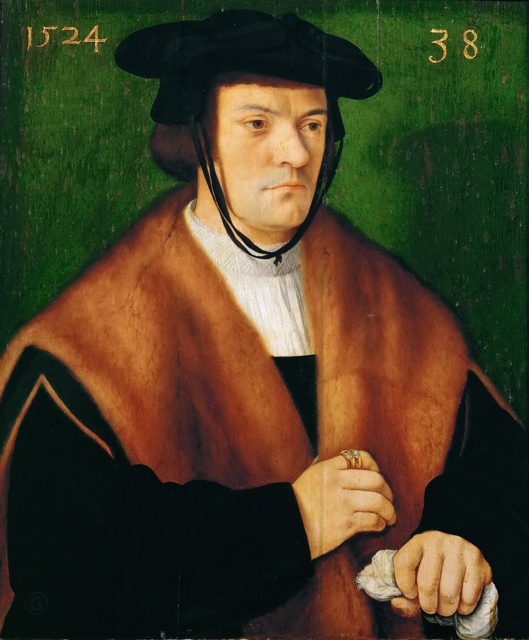 Gerhard von Westerburg (1486-efter 1539), halvlång, i pälsklädd mantel och svart hatt av Bartholomaeus Bruyn the Elder