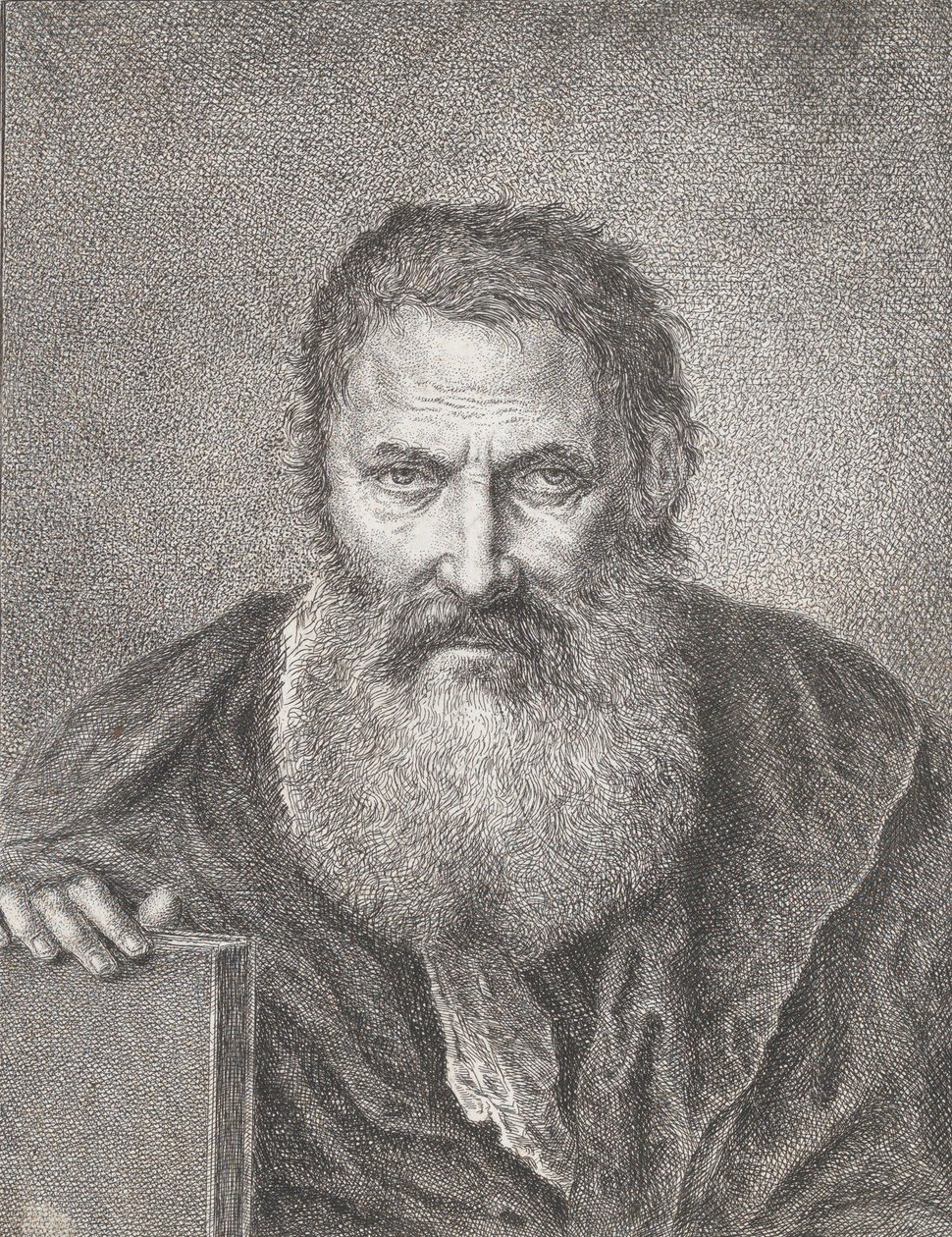 Porträtt av en skäggig man som håller i en bok, ca. 1750-1815. av Bartholomaeus Ignaz Weiss