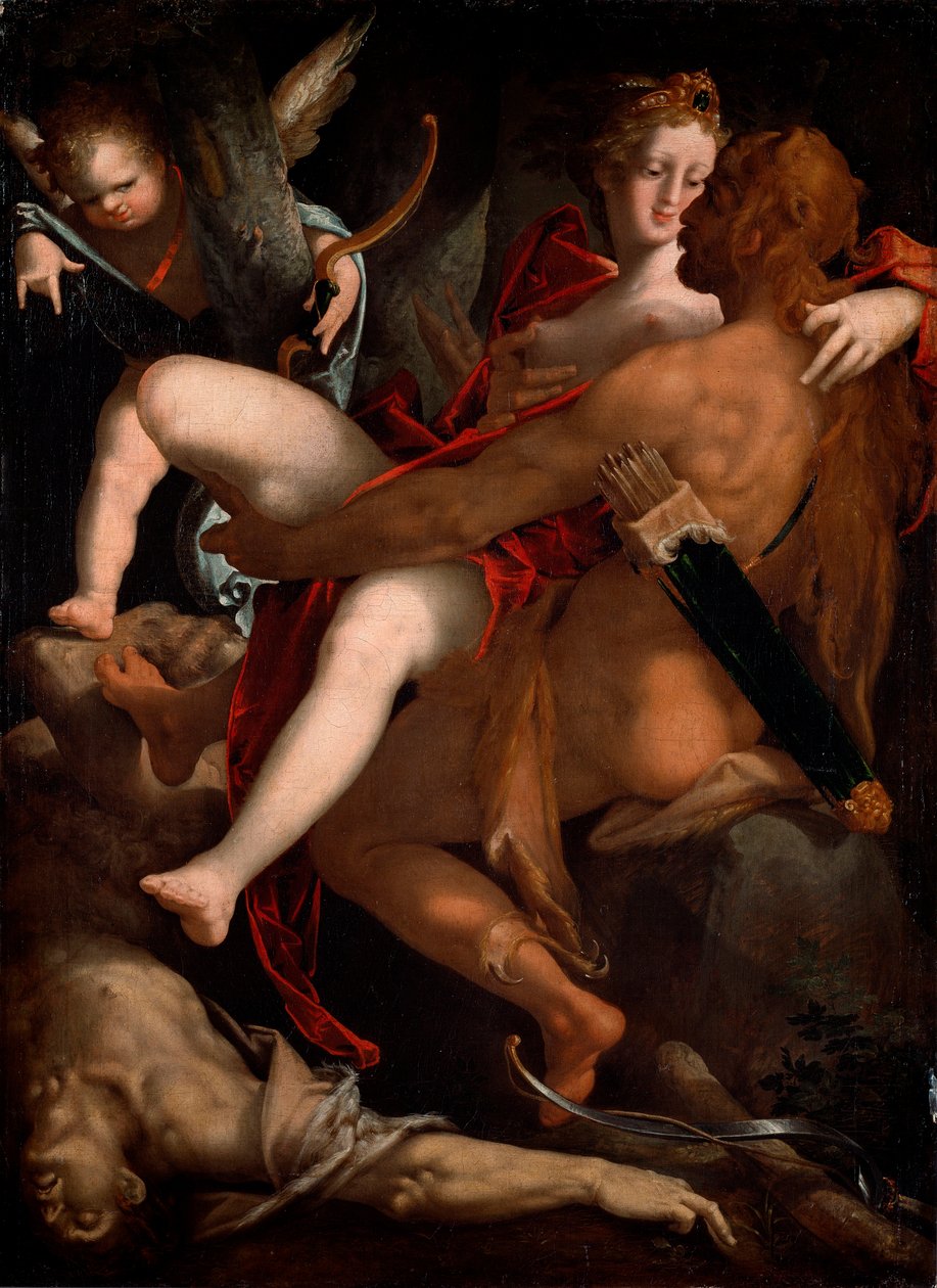 Hercules, Dejanire och kentauren Nessus (målning av Bartholomaeus Spranger